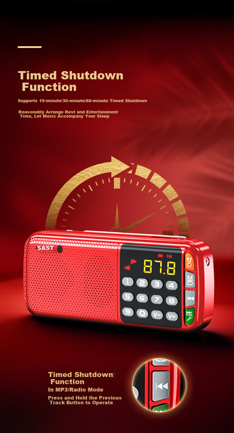 SAST N28 Portable Mini Radio for Elderly, Rechargeable Card Player, FM Broadcast, Music Player, Semiconductor Opera Player, Rose Gold + 8GB Memory Card 12