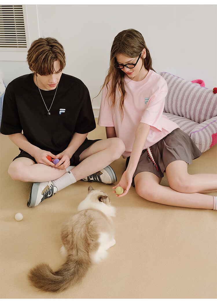 FILA FUSION Trendy Couple's Knitted Short Sleeve Shirt 2026 Summer Loose Fit Cool Cotton T-Shirt 13