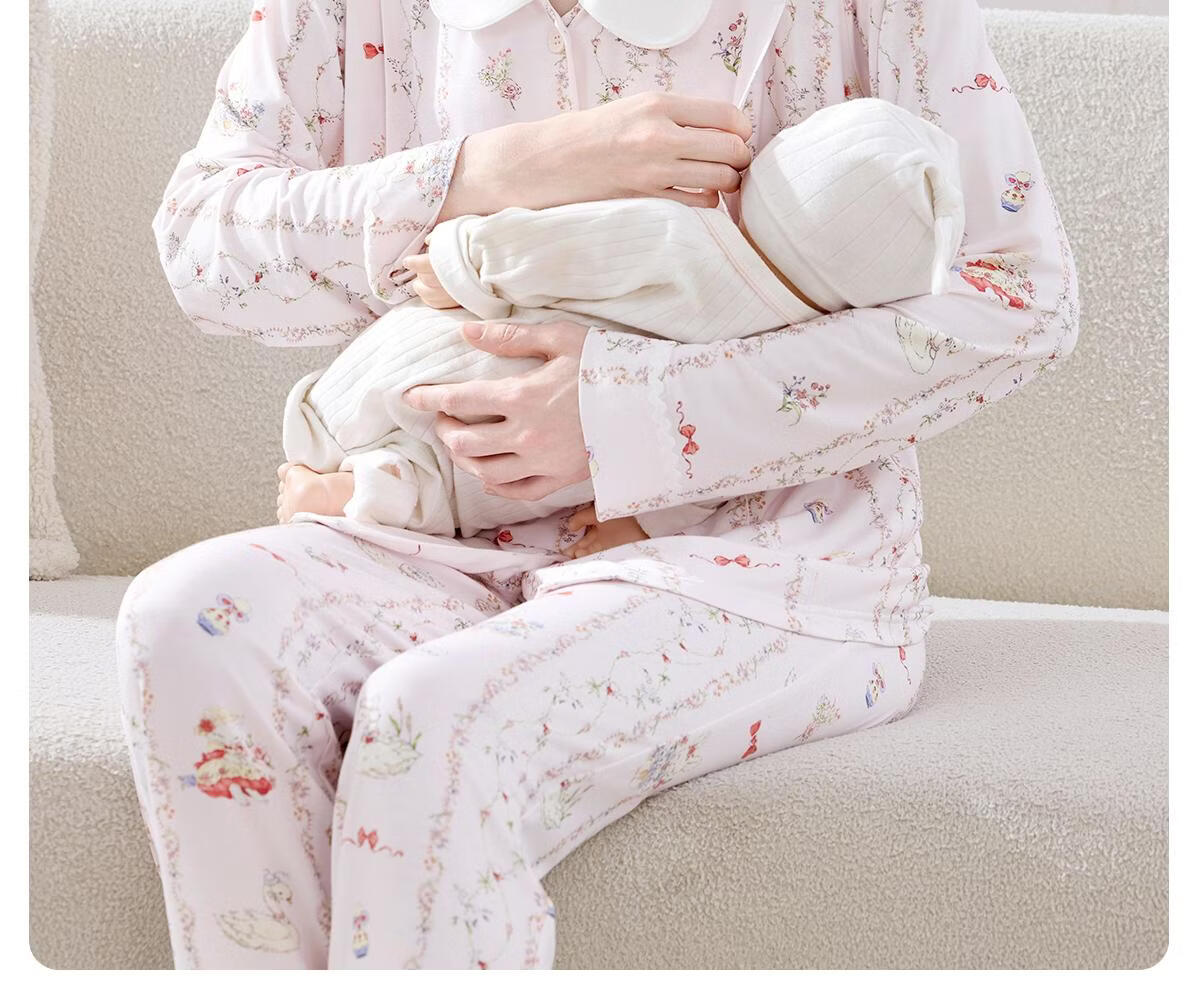 JOYNCLEON Plant Natural Cool Summer Thin Maternity Postpartum Nursing Pajamas L jyz204865 17