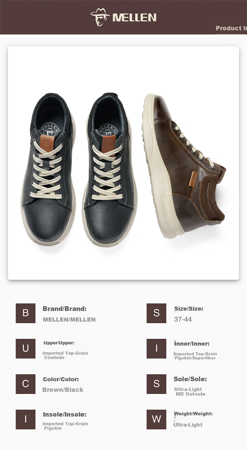 MELLEN Fashion Simple Martin Boots British Style Leather Short Boots Men's Trendy Shoes MYD67635 Brown Size 42 1