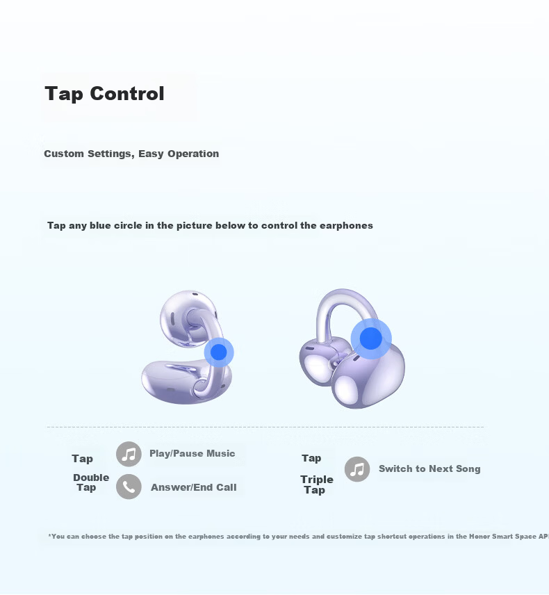 Honor Clip-On Earphones 2 Honor Earphones Bluetooth Earphones Dual-Mic Call Noise Cancellation Long Battery Life Comfortable Compatible with Honor Huawei Phones Monet Purple for Sets 4