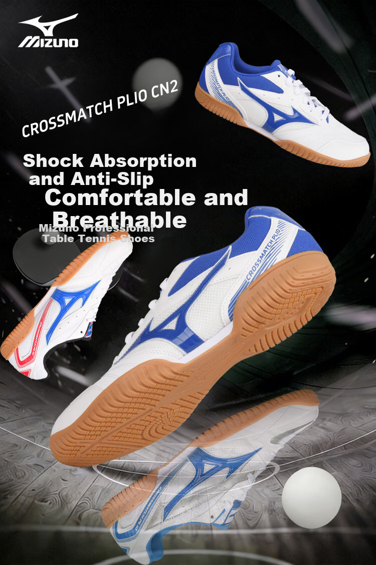 MIZUNO Table Tennis Shoes Men Women Professional Breathable Durable Non-Slip Sports Training Shoes 183021 White Blue Red Size 42 2