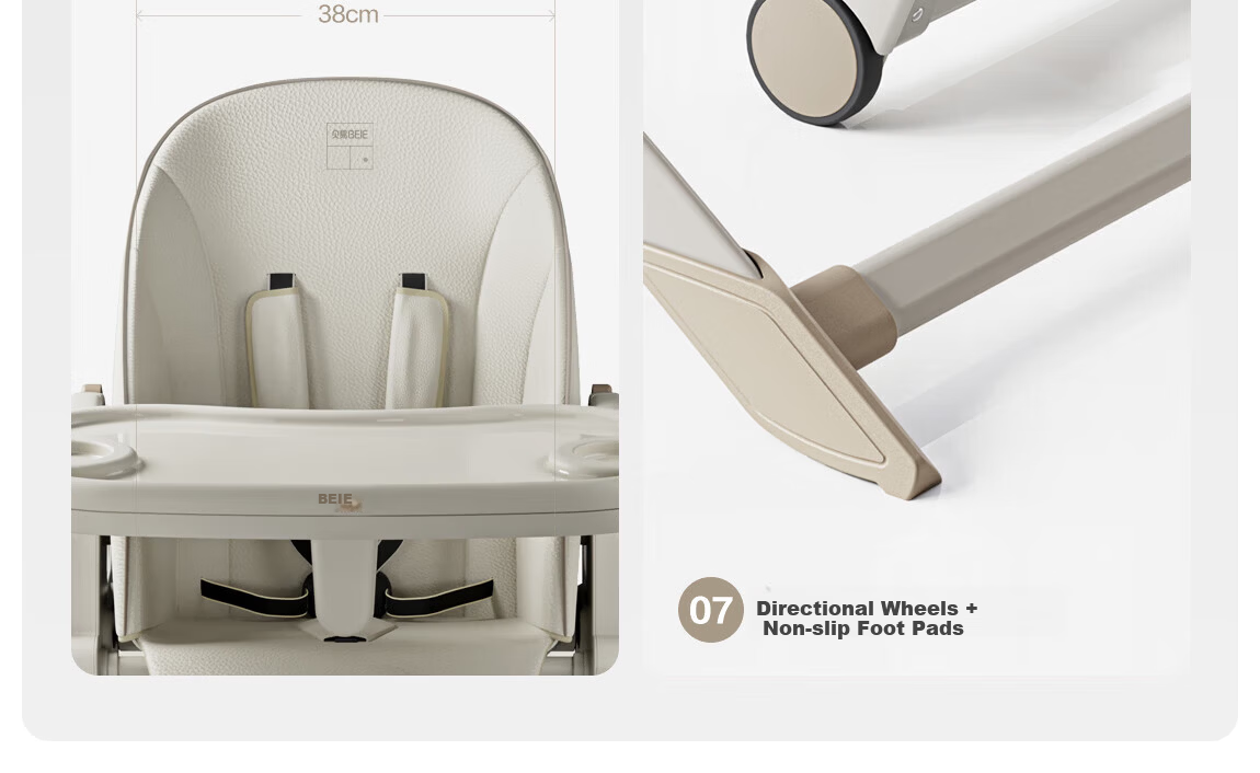 BEIE Baby High Chair Toddler Dining Chair Children's Growth Chair Infant Rocking Chair Royal Classic Without Basket 33