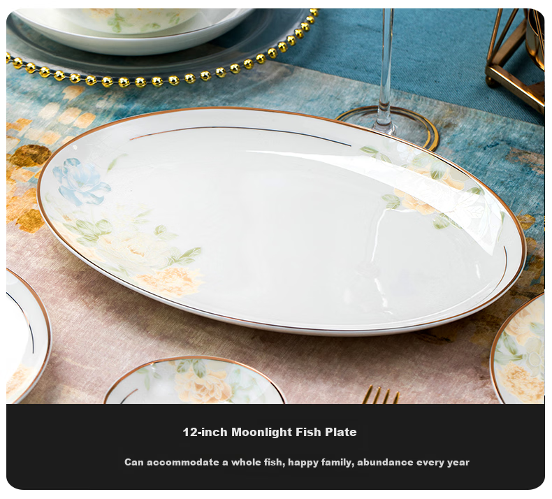 Yichen Jingdezhen Ceramic Bowl and Plate Set with Chopsticks Complete Gift Box Dinnerware Dreamy Floral Shadow 6