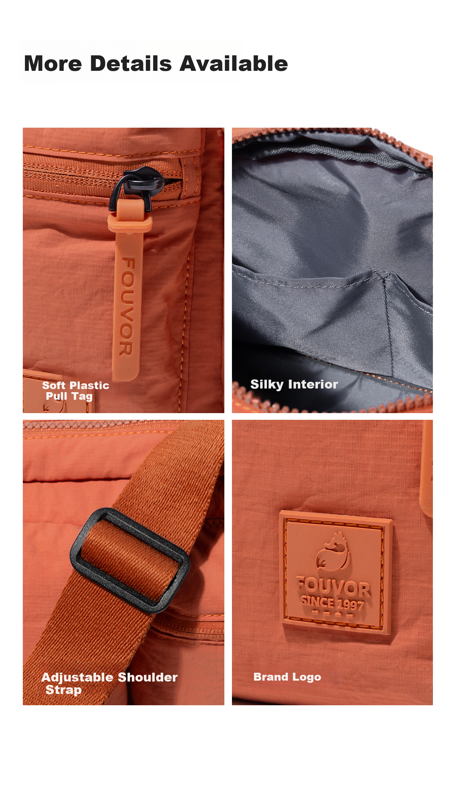 FOUVOR Fox Women's Oxford Cloth Crossbody Bag Lightweight Fashion Small Square Simple Casual Shoulder Bag Orange 11