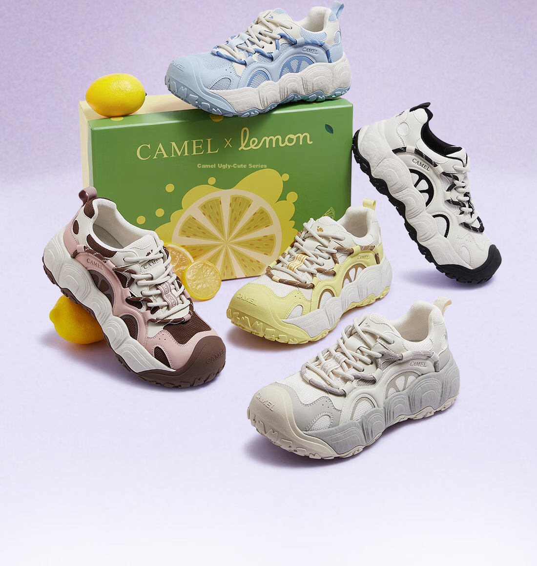 CAMEL Lemon Ugly Cute Men's Colorblock Patchwork Thick Sole Casual Shoes L15A202062 Off-White/Black (Men's) Size 39 35