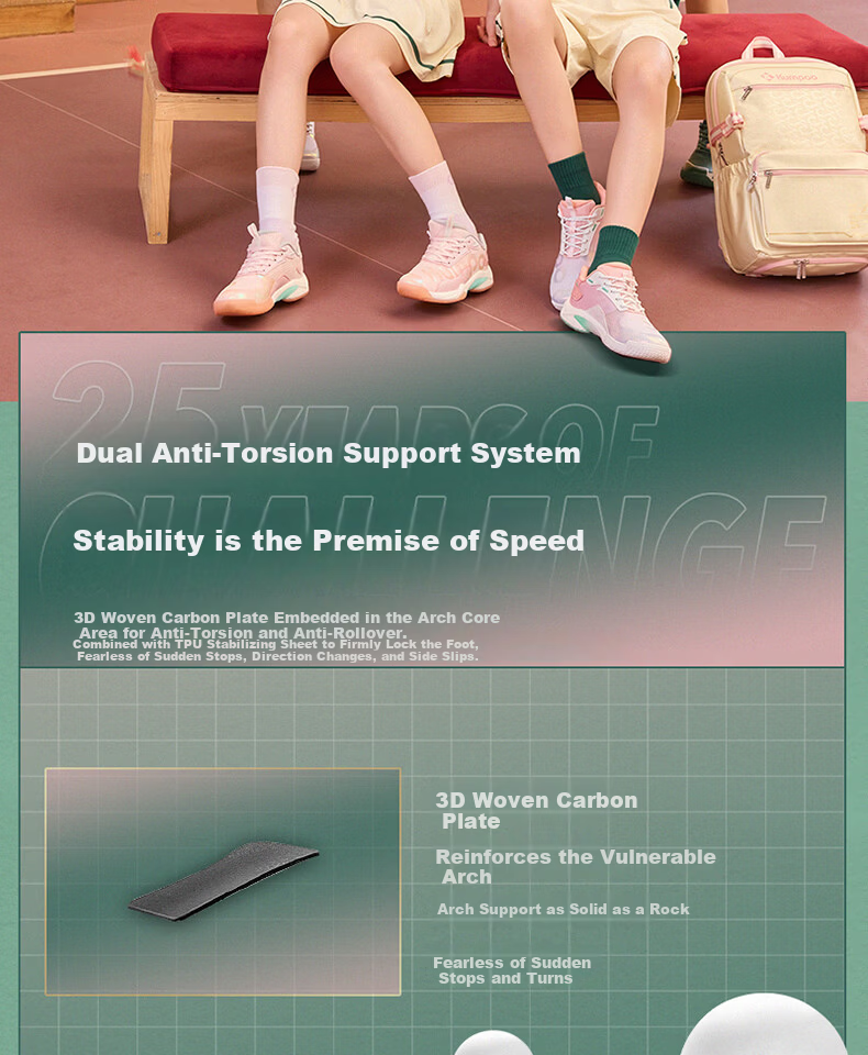 KUMPOO 25th Anniversary Limited Edition Badminton Shoes Anti-Twist Non-Slip Wear-Resistant Training Shoes KH-D72PRO.25th White Pink Size 40 6