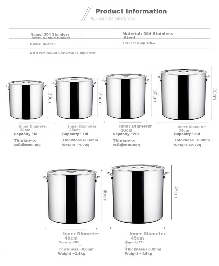 Universal 304 Stainless Steel Commercial Large Soup Pot 36x23cm with Lid Stewing Pot Round Bucket Rice Bucket Braised Meat and Marinade Bucket Canteen Oil Bucket 2