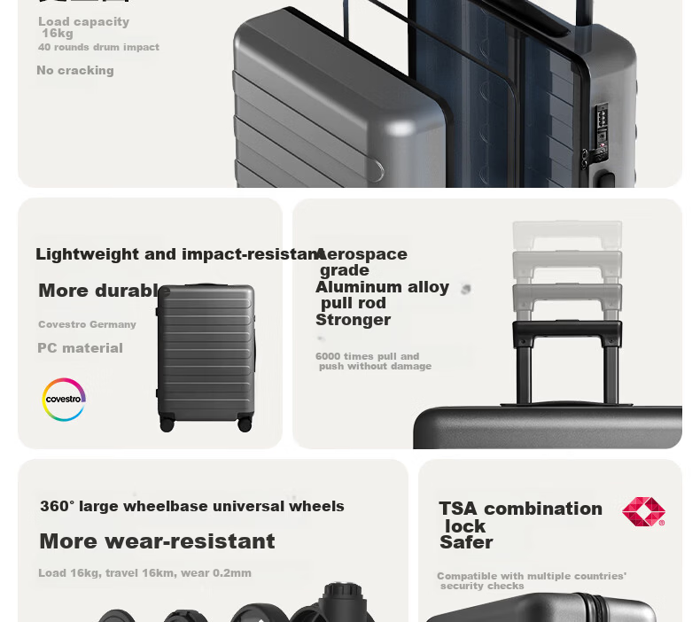 90 Points Luggage 28 Inch Rhine Classic 2026 New Trolley Large Capacity Travel Suitcase with Password Lock Titanium Gray 6