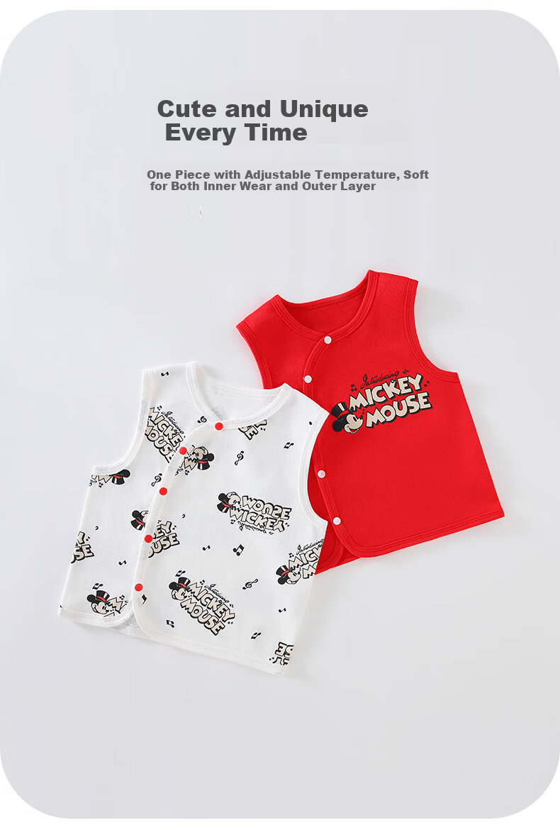 Disney 2-Piece Baby Vest Set Newborn Festive Red Cotton Sleeveless Shirt for 100 Days Celebration Spring Autumn Winter Size 59 1