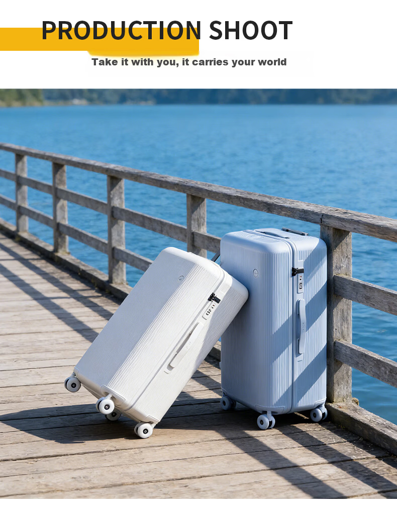ZAT Innovative Plastic Frame Luggage Zipper Trolley Large Capacity Travel Suitcase Sit-able Password Lock Soft Matte White 24 Inch 2