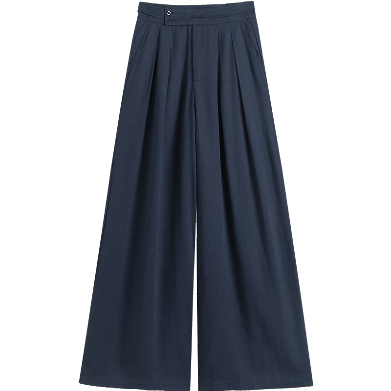 Demana Linen Lyocell Blend Spring Pleated Double-Breasted Wide-Leg Loose Slimming Women's Casual Pants Premium Feel