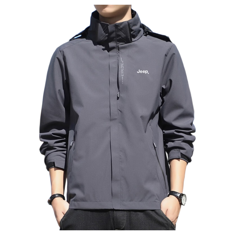 JEEP Men's Outdoor Jacket Spring Autumn Loose Fashion Casual Coat Dark Gray 3XL