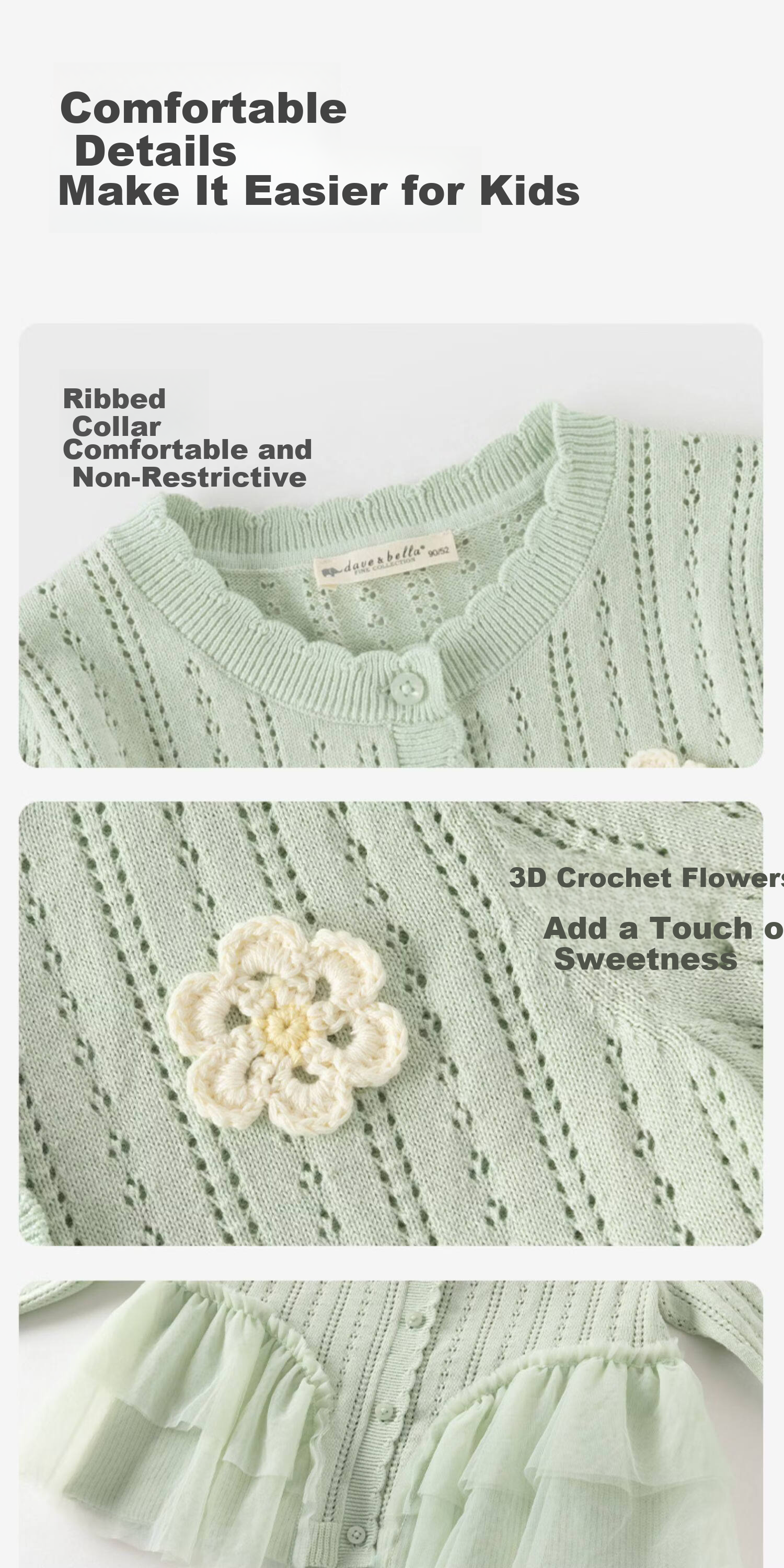 DAVE & BELLA Kids Sweater Cardigan Spring Girls Baby Casual Knit Mesh Long Sleeve Jacket 7