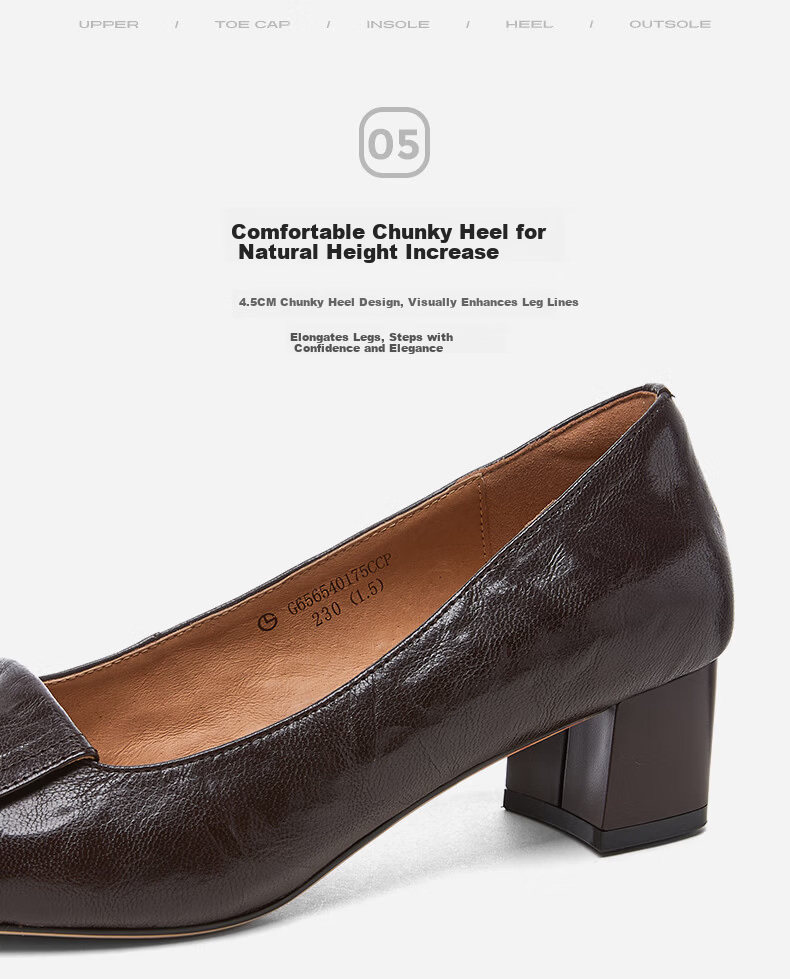 Goldlion Women's Camellia Metal Buckle Low-Cut Square Toe Block Heel Commuter Mid-Heel Shoes G656540175 Black Size 35 11