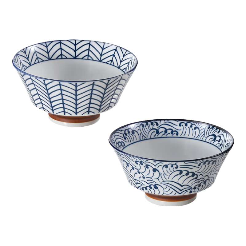 Uchiyama Kiln Japanese Imported Ceramic Bowl Set Household 7-Inch Large Noodle Soup Rice Bowls 2-Piece Set