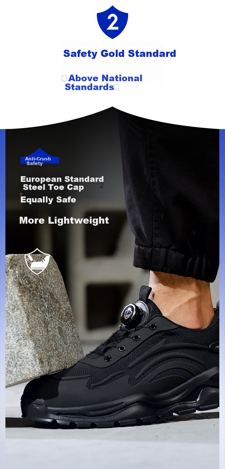 BlueOwl Shield Men's Summer Breathable Anti-Smash Steel Toe Anti-Puncture Ultra-Light Work Construction Safety Shoes DL279BK Size 43 7