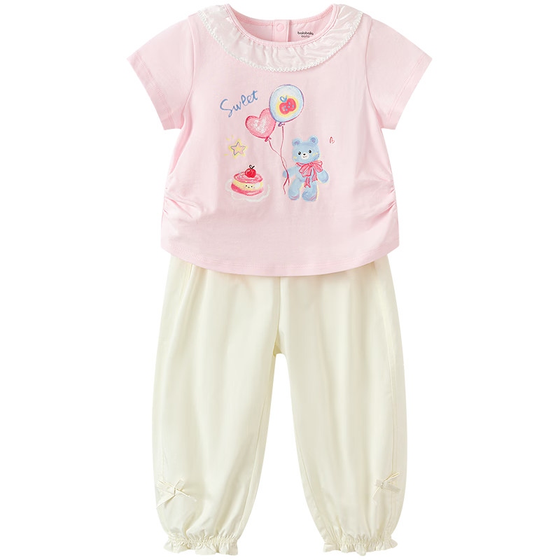 Balabala Girls' Short Sleeve Set Children's Baby Two-Piece Outfit 2026 Summer Delicate Ruffle Top and Bottom