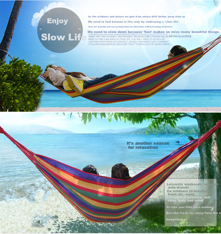 Adandyish New Single Canvas Striped Hammock Thickened and Widened Outdoor Leisure Swing Camping Sleeping Hammock Blue 2