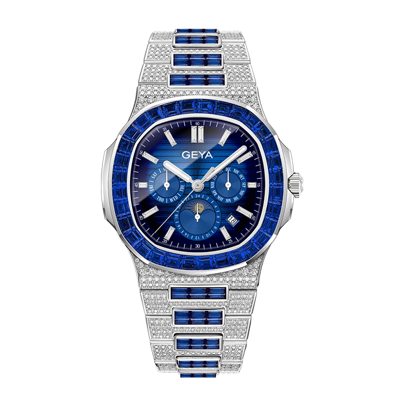 GEYA Men's Mechanical Watch Full Diamond Multifunction Waterproof Luxury Colorful Diamond Mechanical Watch Birthday Gift for Men