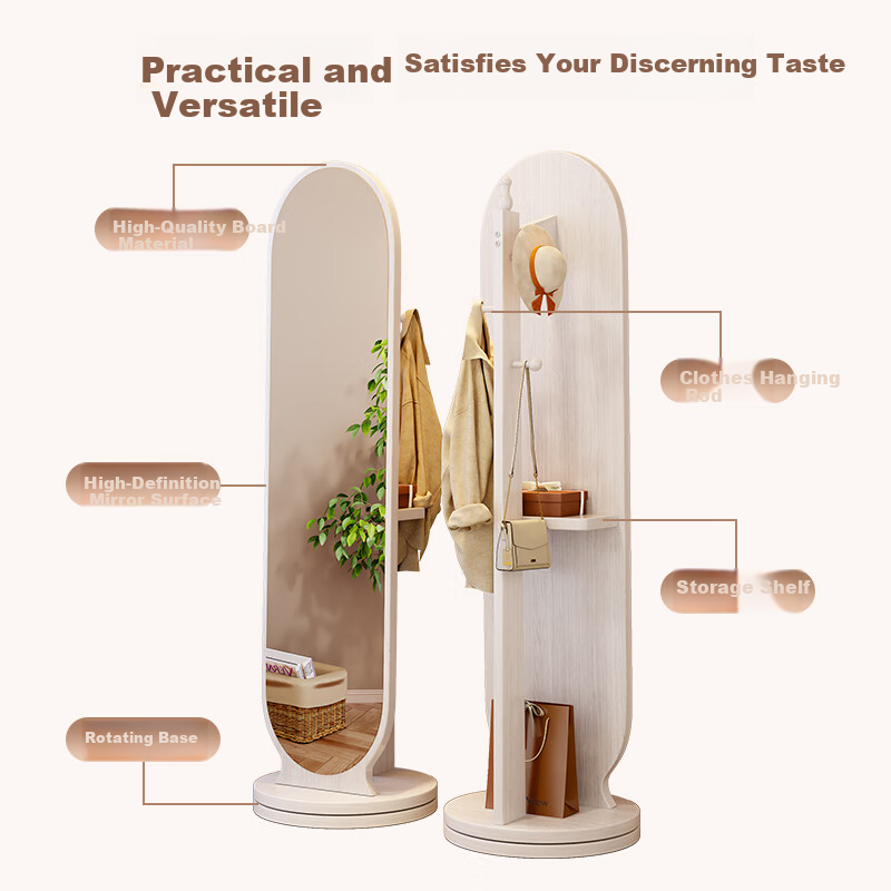 Chibilun Full-Length Rotatable Dressing Mirror with Storage Multifunctional Floor Mirror for Bedroom