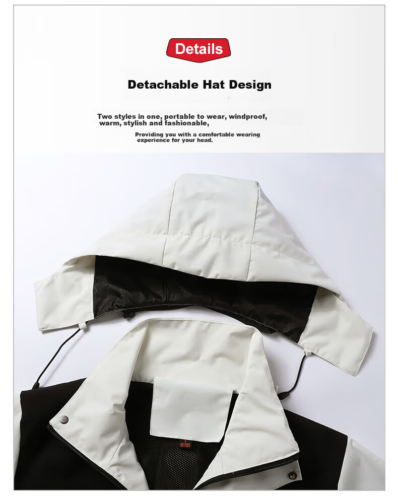 JEEP SPIRIT Men's Spring Autumn Hooded Windproof Mountaineering Outdoor Sports Jacket Ivory White M 5