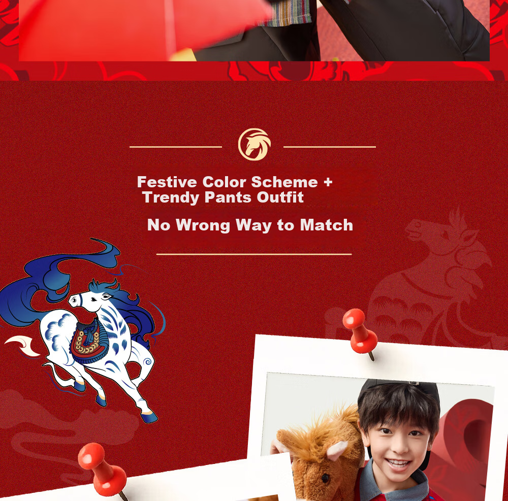 ANTA Kids Hoodie Boys Pullover 2026 Red New Year Year of the Horse Warm Fleece Greeting Clothes A52618739 16