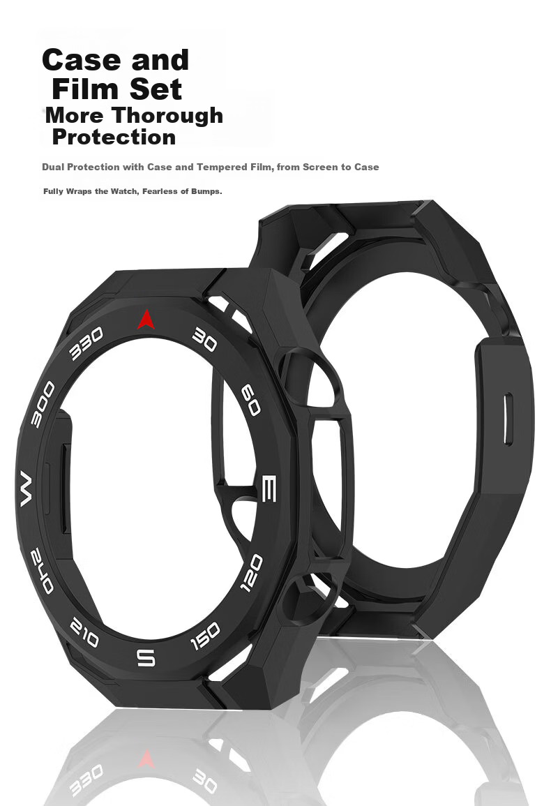 KMaxAI Huawei Watch Ultimate 2 Protective Case and Screen Protector Set Hard Shell Case with Tempered Glass Screen Protector Sky Black 3