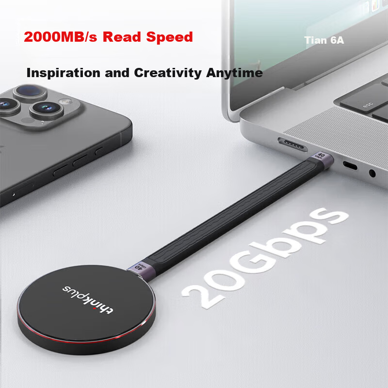 ThinkPlus Lenovo 1TB Magnetic Portable SSD USB 3.2 High-Speed 2000MB/s Magnetic Mobile Hard Drive PSSD Portable UH100 Little Flying Disk Series