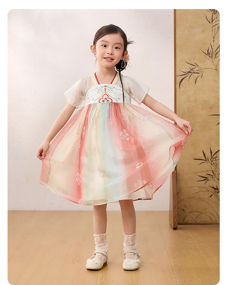 Balabala Kids Dress Children's Skirt 2026 Summer New Girls Baby Chinese Style Hanfu Ru Skirt Traditional Performance Costume 30