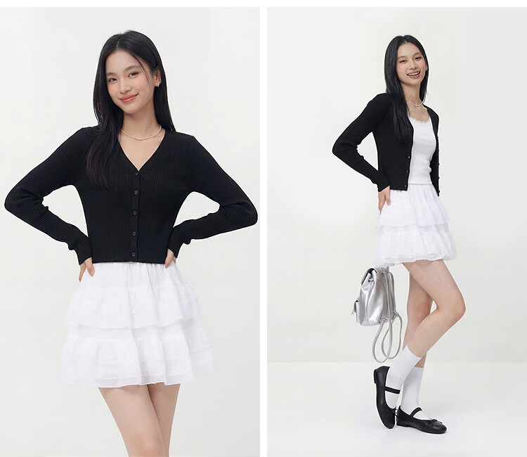 Semir Women's Summer Short Slim Fit Solid Color Lace V-Neck Knit Cardigan 101325106002 4