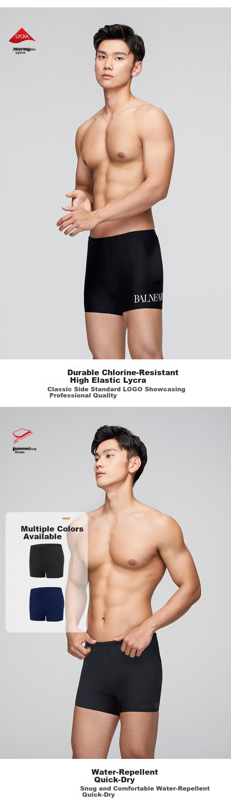 BALNEAIRE Men's Fashion Breathable Quick-Dry Mesh Lined High Elasticity Fitted Boxer Swim Trunks 50265 Cool Black L 2