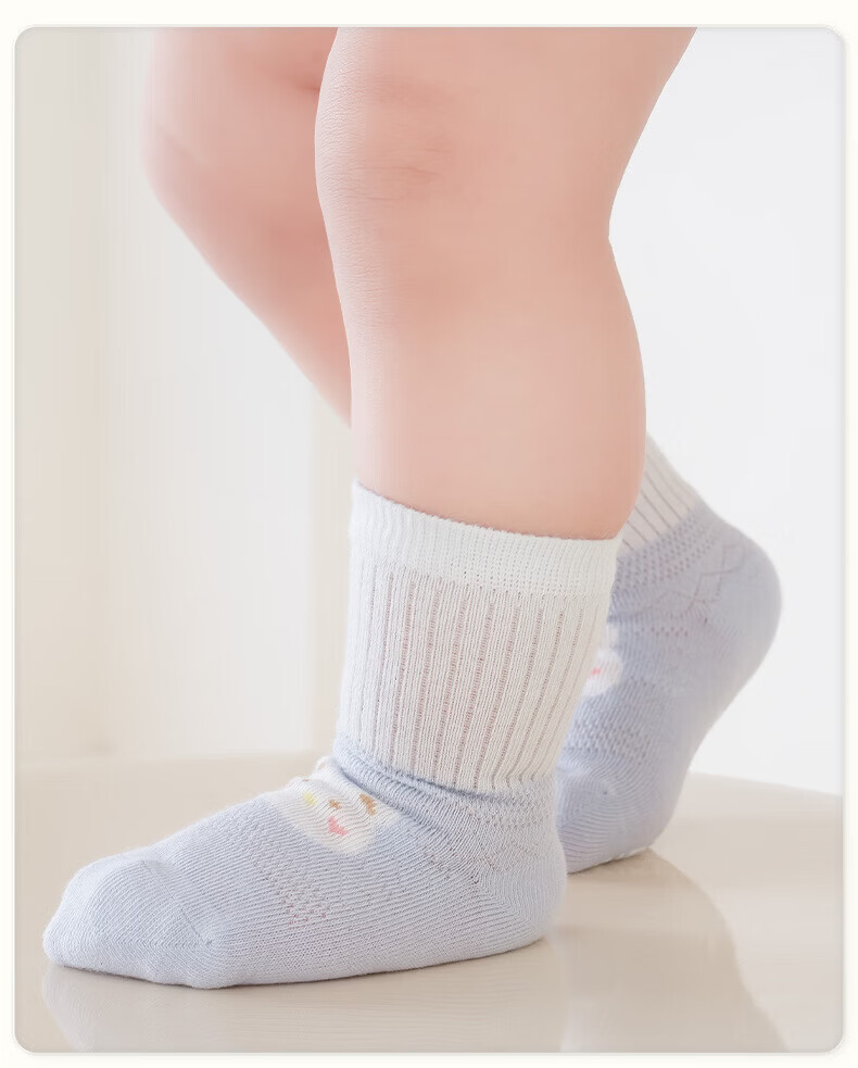 Five Cotton 3-Pair Baby Socks Summer Mesh Breathable Cartoon Seamless Candy Color Socks 12