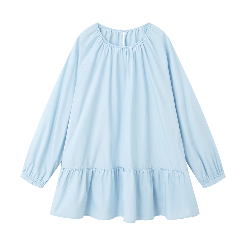Demana [Pure Cotton Poplin] Spring Elegant Round Neck Mid-Length Doll Shirt Loose Small Size Blouse for Women