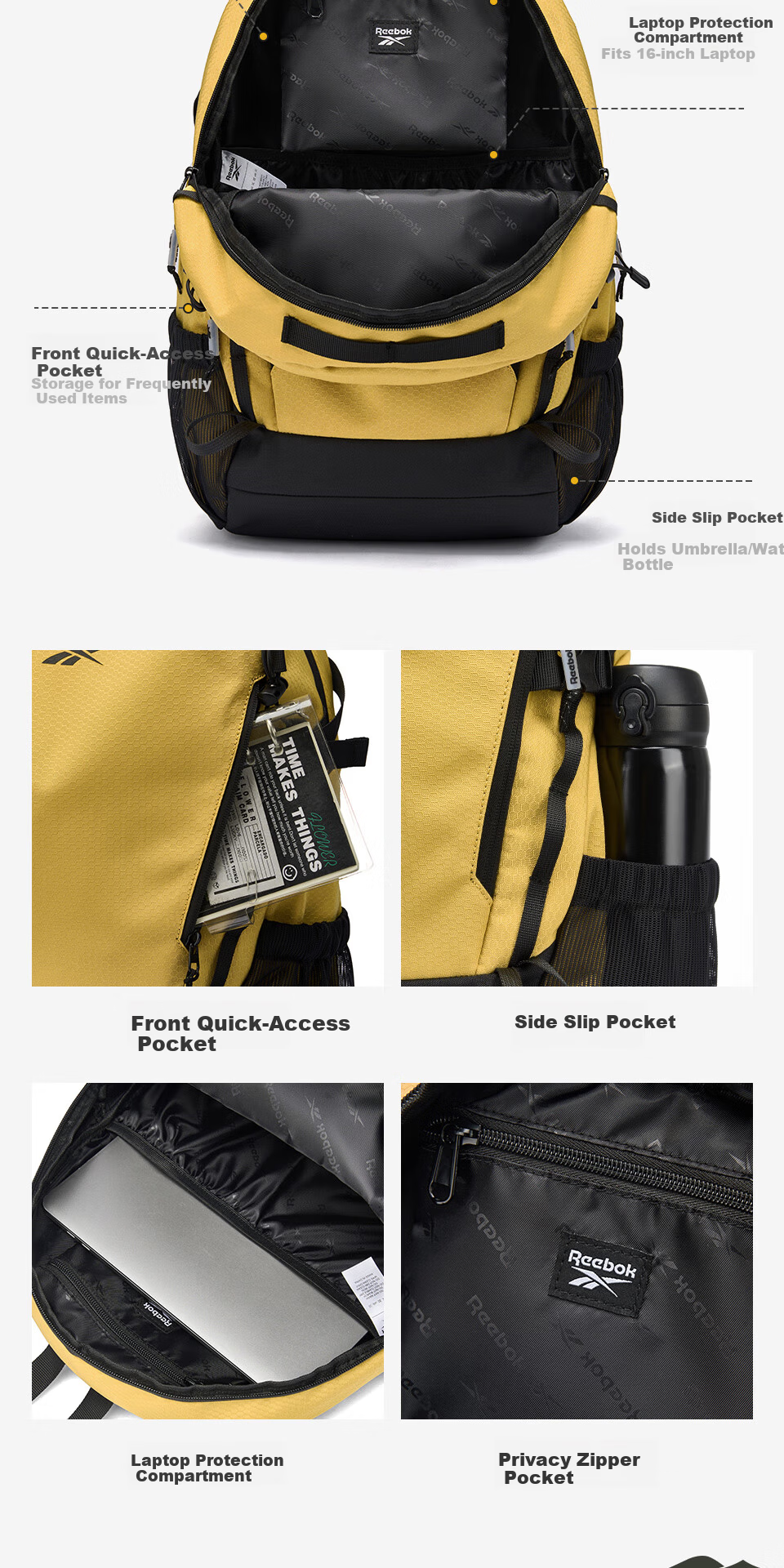 Reebok Lightweight Sports Backpack for Men, Water-Resistant Hiking and Outdoor Travel Bag, College Student School Backpack for Women 10