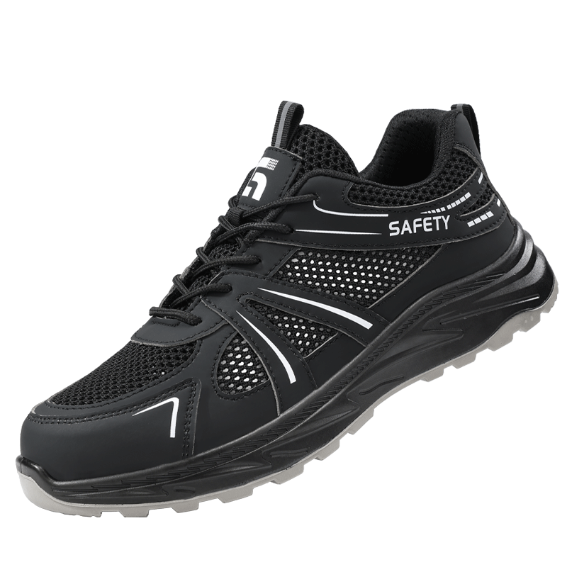 JUNBU Safety Shoes with Steel Toe Cap for Men, Anti-Smashing, Puncture-Resistant, Breathable, Wear-Resistant, Construction Site Work Boots 5007BKT Size 41