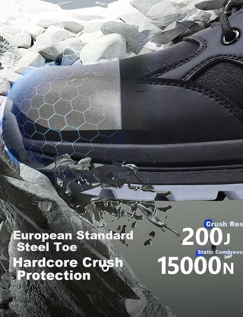 BlueOwl Shield Men's High-Top Lightweight Soft Sole Slip-Resistant Steel Toe Cap Anti-Smash Puncture-Resistant Safety Work Shoes D290 Size 43 5