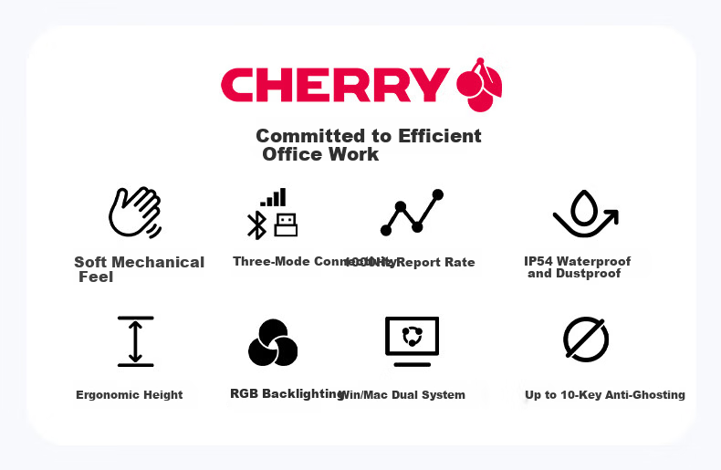 CHERRY K37W Wireless Bluetooth Tri-Mode MAC Keyboard RGB Backlit Mechanical Feel 98-Key Efficient Layout WIN/MAC Compatible 3