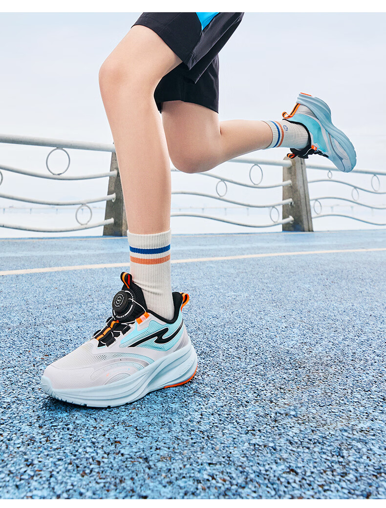 ERKE Kids Unisex Shock-Absorbing Sports Shoes Children's Dial Buckle Lightweight Running Shoes White/Summer Coconut Blue Size 36 22