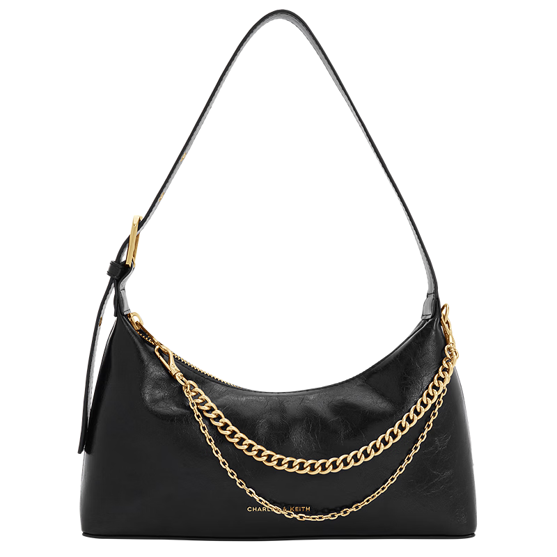 CHARLES&KEITH Women's Handbag, Soft Zipper Pleated Shoulder Bag, Underarm Bag, Birthday Gift for Girlfriend, CK2-40782472