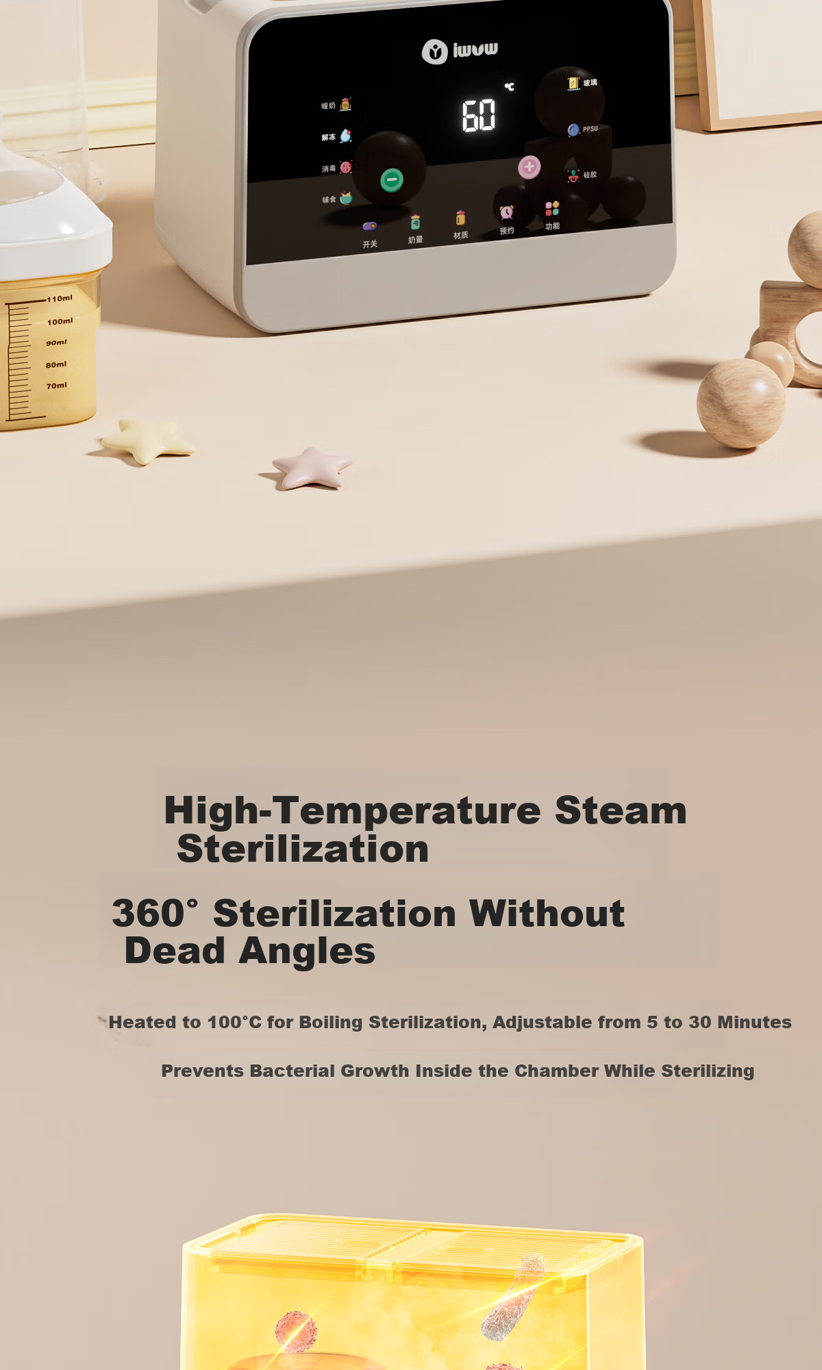 IWVW Milk Warmer and Sterilizer 2-in-1 Temperature Control Bottle Warmer Baby Formula Heater Breast Milk Defroster Steam Sterilizer 8