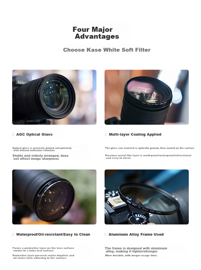 Kase White Soft Quarter Filter Soft Light Lens Soft Focus Lens Hazy Lens Portrait Beauty Lens Camera Dreamy Creative Photography Filter 67mm 2