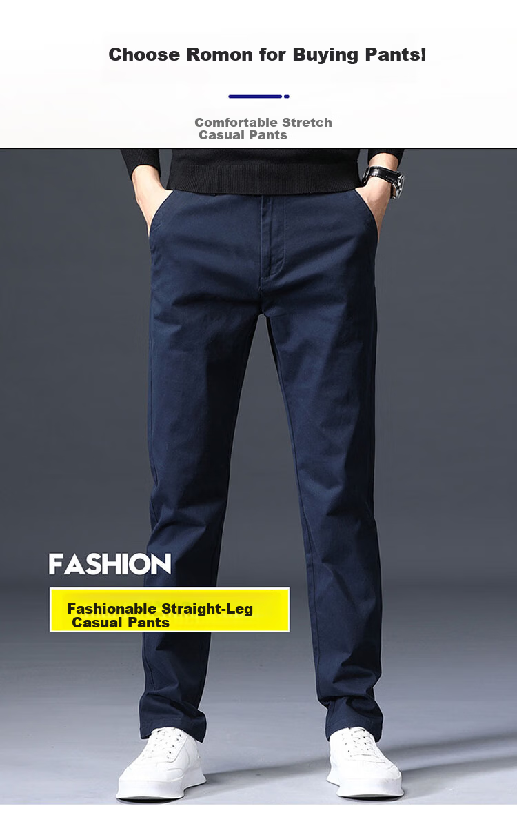ROMON Men's Spring New Business Casual Pants High Cotton Loose Straight Long Pants Royal Blue 28 1
