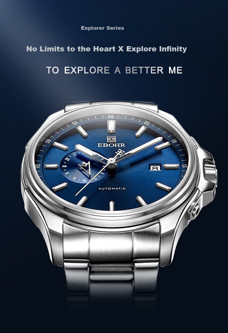 EBOHR Men's Automatic Mechanical Watch Fashion Calendar Stainless Steel Band Male Wristwatch New Year Valentine's Birthday Gift 1