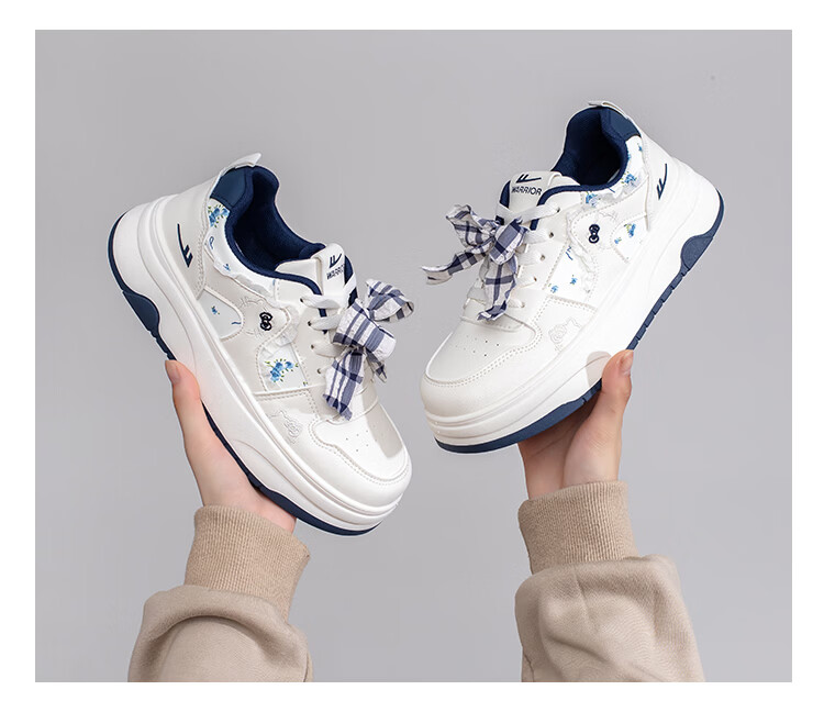 Warrior Thick Sole Sneakers Women Spring New Versatile Sweet Style Height Increasing Shoes N456Z Beige/Navy 37 22