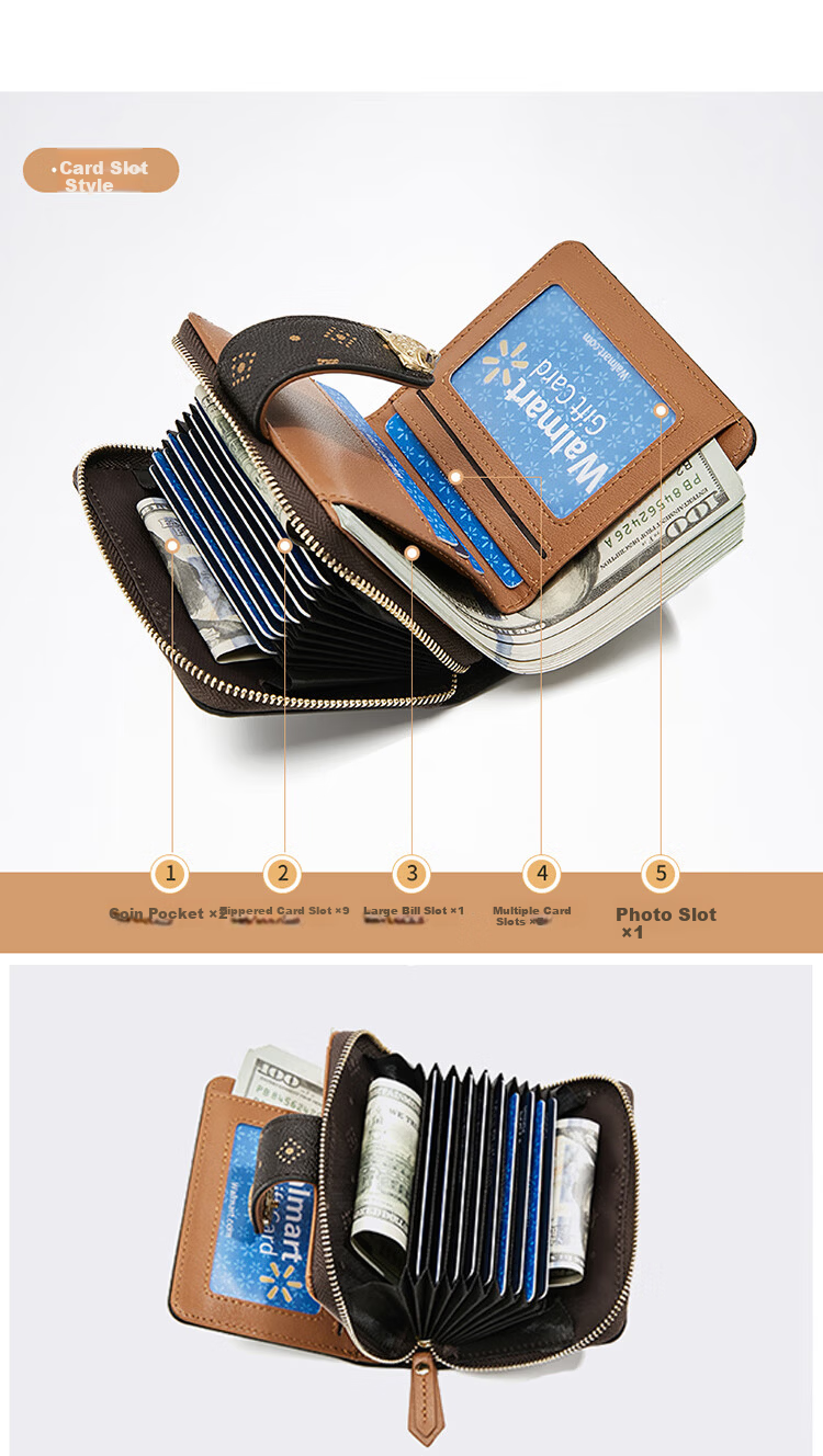 FOXER Women's Large Capacity Short Wallet Card Holder Money Clip Clutch Coin Purse Light Luxury Women's Day Gift 7