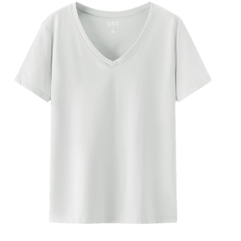 Semir Women's Short-Sleeve T-Shirt, Cool-Feeling Antibacterial Regular Shoulder Slim Fit, Summer 2026 Slimming V-Neck White Base Layer, 109326100002