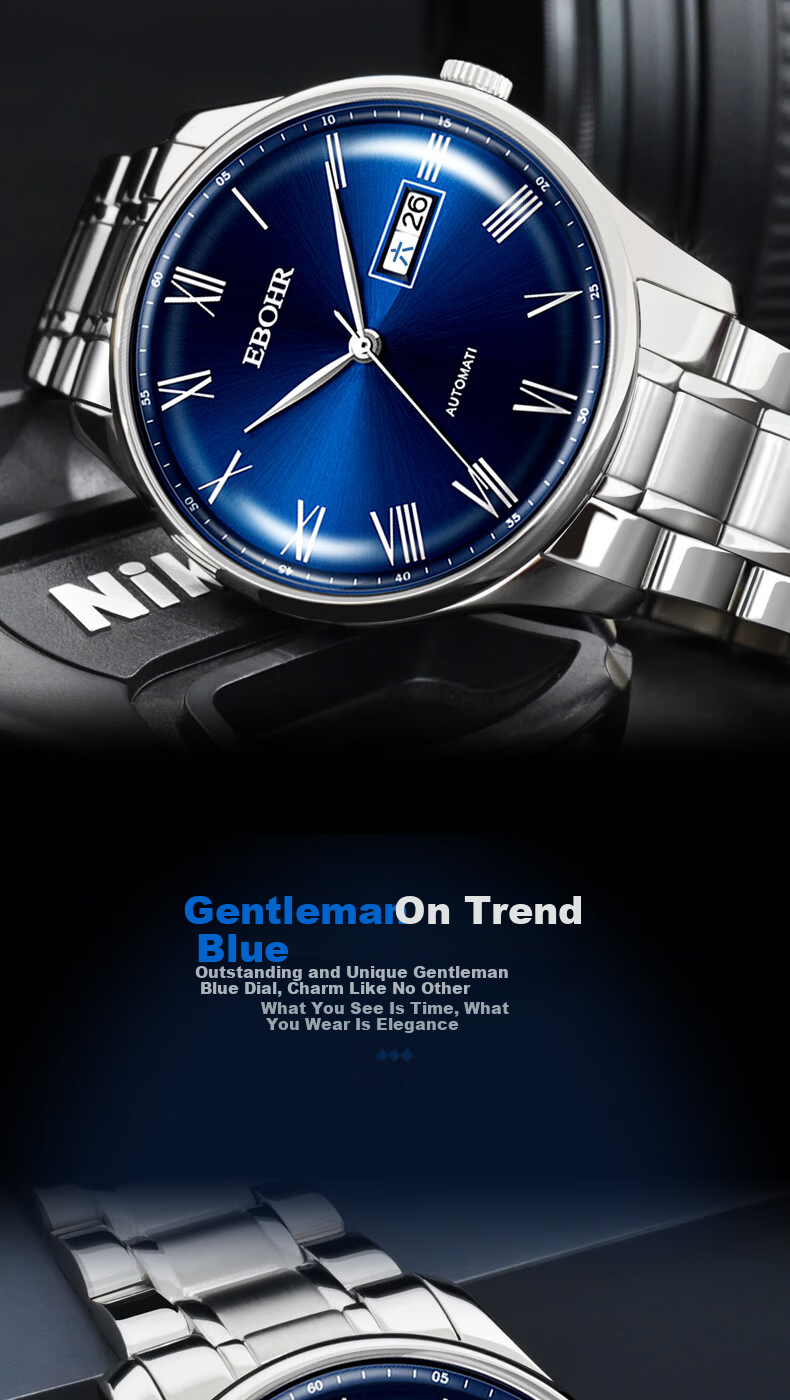 EBOHR Men's Automatic Mechanical Watch with Date, Stainless Steel Band, National Brand, Couple's Gift for Birthday, Valentine's Day, New Year 3