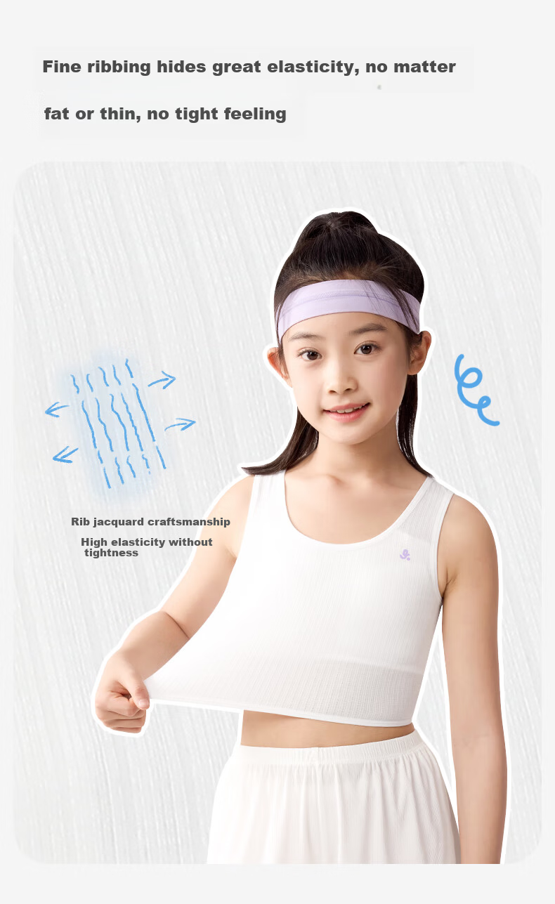Jiusuiban 80S Modal Children's Underwear, Girls' Bra for Ages 8-10, Student School Uniform, Anti-Nipple Protrusion, Mid-Length Camisole 9