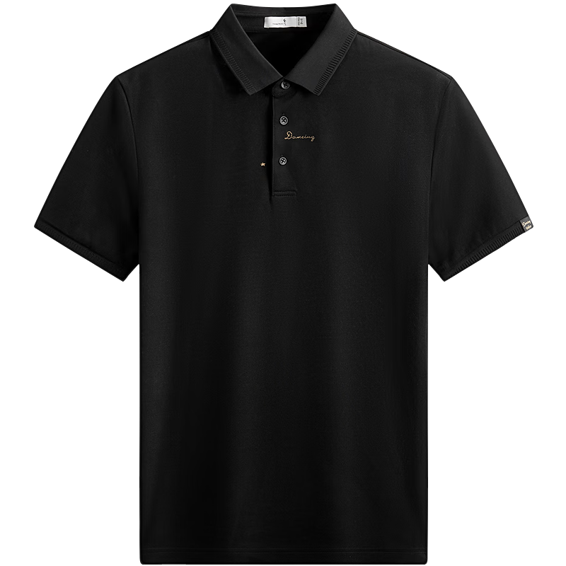Dance with Wolves [Ice Cool] Exquisite Embroidery 7A Antibacterial 2A Mite-Resistant Ice Feeling Men's Short Sleeve Polo Shirt 001 Black 3XL